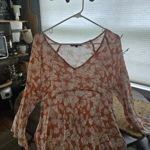 Floral Orange and White Blouse